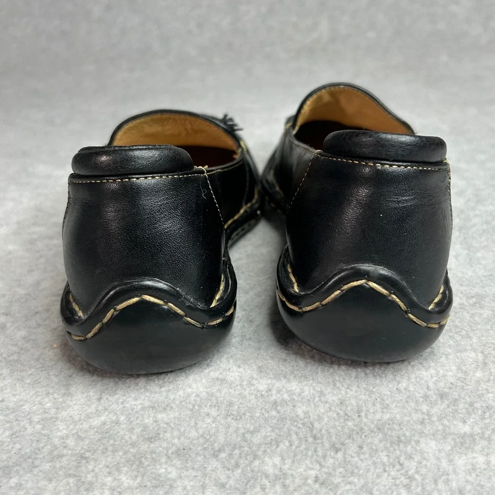 Born Black Leather Loafers Tassel Accent Stitching Comfort Slip On Shoes Women 7